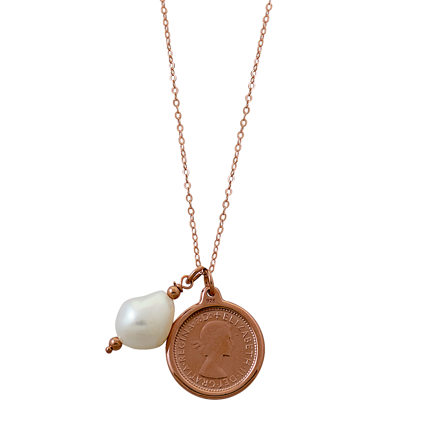 BELCHER NECKLACE WITH SIXPENCE & BAROQUE PEARL