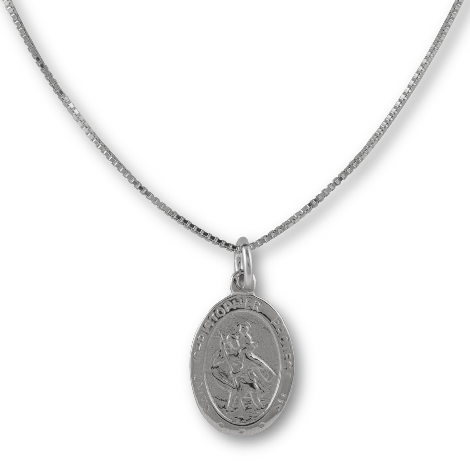 BOX CHAIN NECKLACE WITH ST CHRISTOPHER