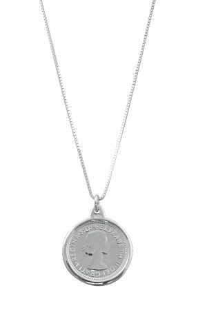 ADJUSTABLE BOX CHAIN NECKLACE WITH SIXPENCE
