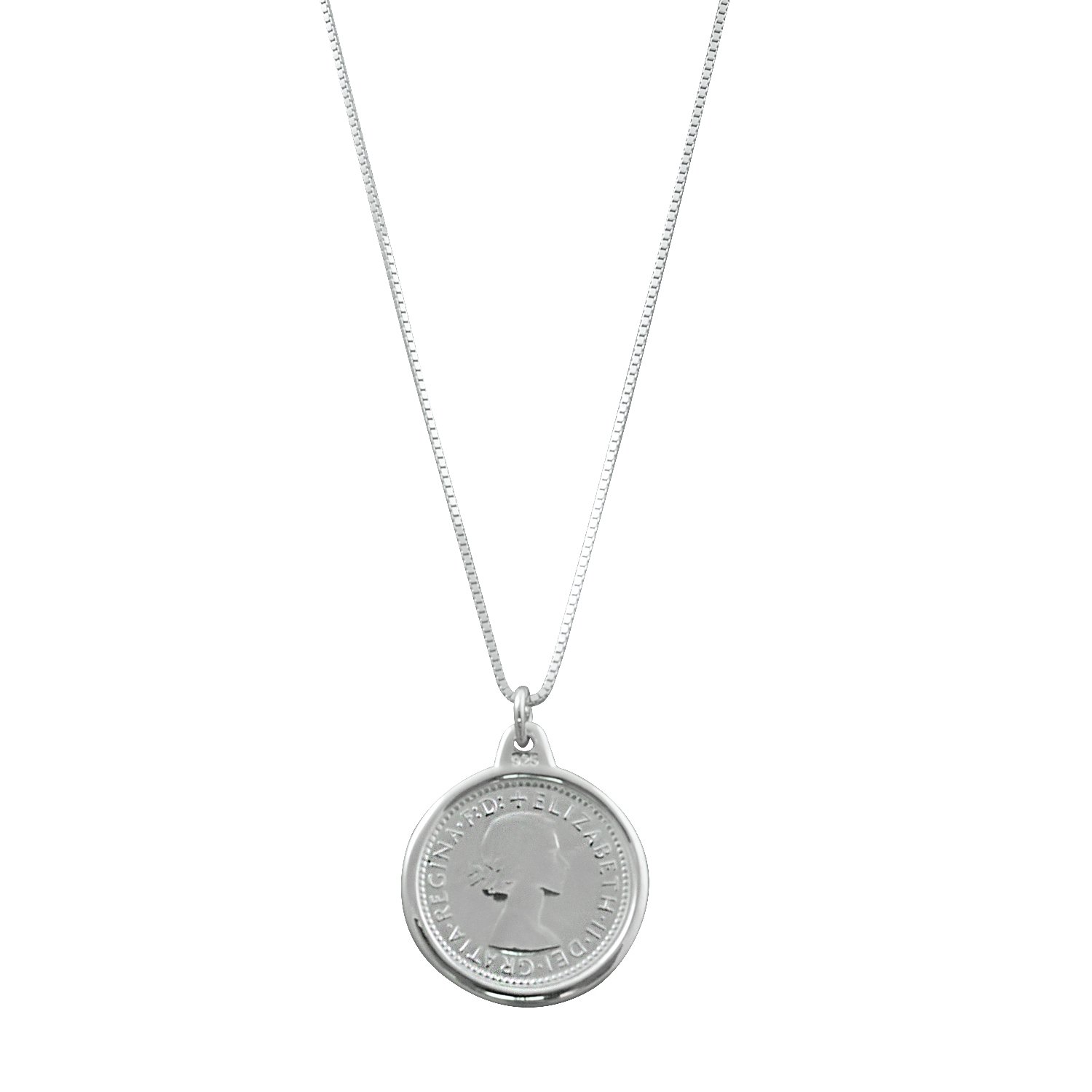 ADJUSTABLE BOX CHAIN NECKLACE WITH SIXPENCE
